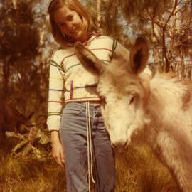 Elissa Freeman and donkey, Lake Weyba, Noosaville, 15 August 1978