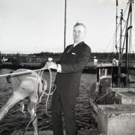 Wally Rae, Minister for Local Government, aboard the Cooloola Queen (Everglades Tours), Parkyn Boat Wharf, Tewantin, 21 June 1971