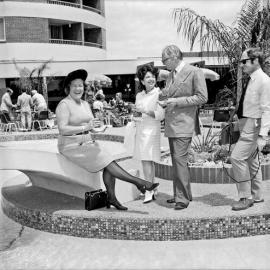 Duchess of Bedford, Lady Fairfax and the Duke of Bedford, Surfair International Hotel, Marcoola, October 1971