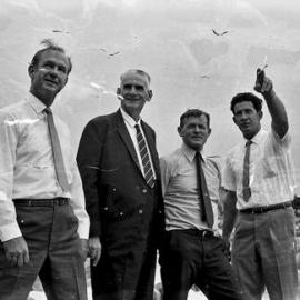 David Low MLA with Neil Macdonald and others, Noosa Main Beach, Noosa Heads, 5 March 1971