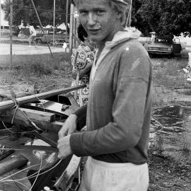 Checking the rigging, Noosa River, Noosaville, March 1971
