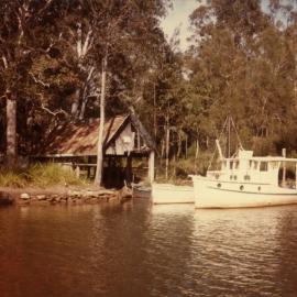 Boats at the jetty, 'Restdown', Noosa River, 25 September 1987
