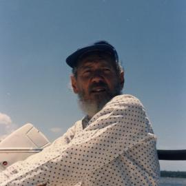 Kevin Freeman aboard 'Penguin', Laguna Bay, Noosa Heads, 30 November 1988