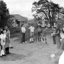 Egg tossing, Pomona State School 75th Jubilee Anniversary celebrations, Pomona, 28 October 1972