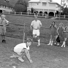 Egg tossing, Pomona State School 75th Jubilee Anniversary celebrations, Pomona, 28 October 1972