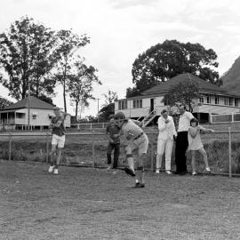 Egg tossing, Pomona State School 75th Jubilee Anniversary celebrations, Pomona, 28 October 1972